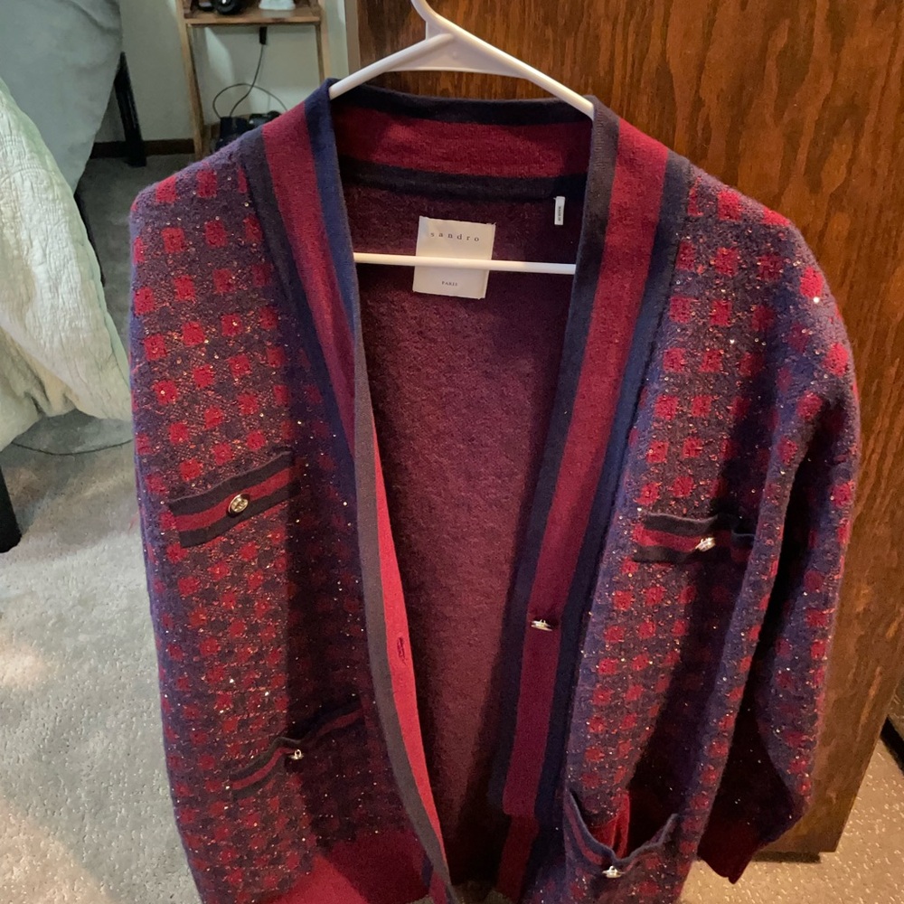 Sandro Burgundy and Navy Cardigan